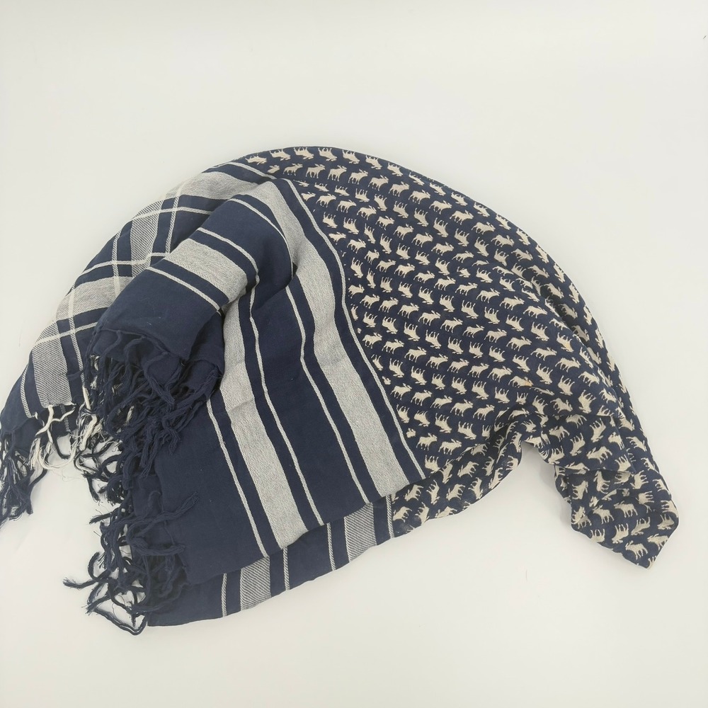 Abercrombie & Fitch Scarf Keffiyeh Y2K Women OS Navy Blue White Moose Plaid